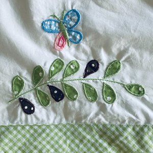 Pottery Barn Kids Hayley Crib Skirt Gingham Floral Butterflies Appliqués